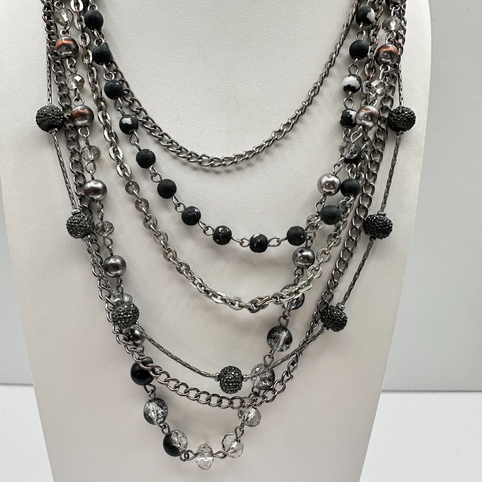 Vintage 90s NY Multi Strand Necklace Silver Tone Beaded Women's Classic Jewelry - Thumbnail 10