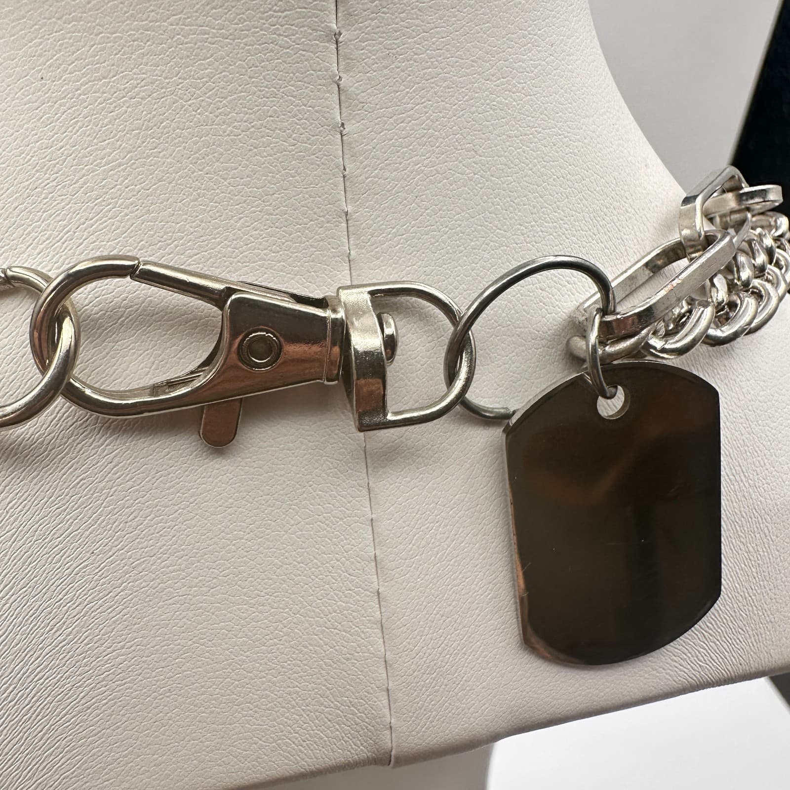 Vintage 80s 90s Y2K Double Layer Silver Tone Chunky Chain Necklace Boho - Thumbnail 8