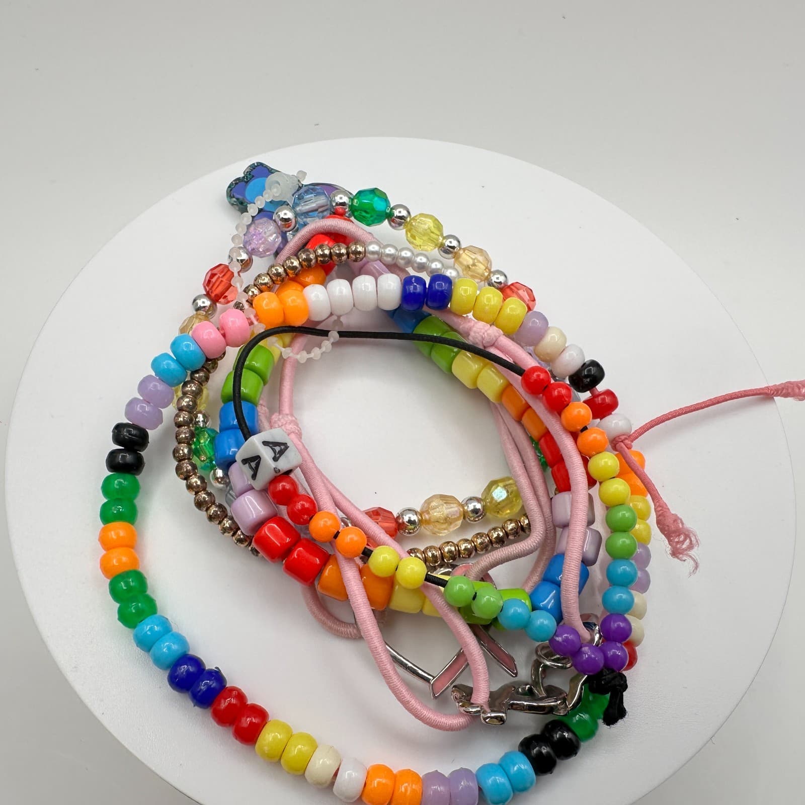 Vintage 90s Y2K Kandi Beaded Bracelet Lot Stitch Charm Women's Classic Jewelry - Thumbnail 9