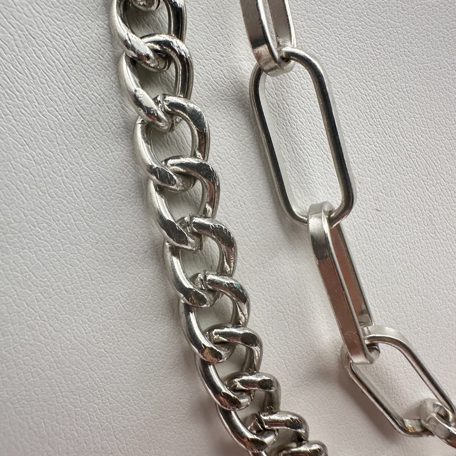 Vintage 80s 90s Y2K Double Layer Silver Tone Chunky Chain Necklace Boho - Thumbnail 5