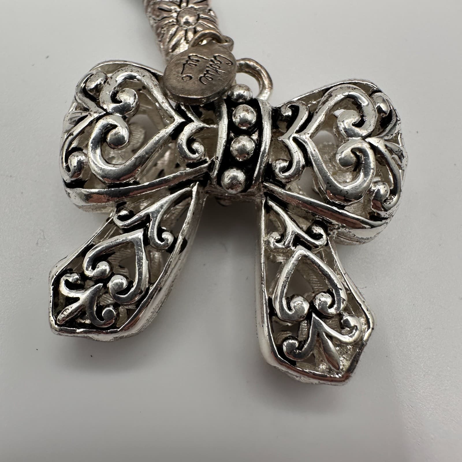 Vintage 90s Cookie Lee Silver Tone Filigree Bow Charm Bracelets Women's Jewelry - Thumbnail 2