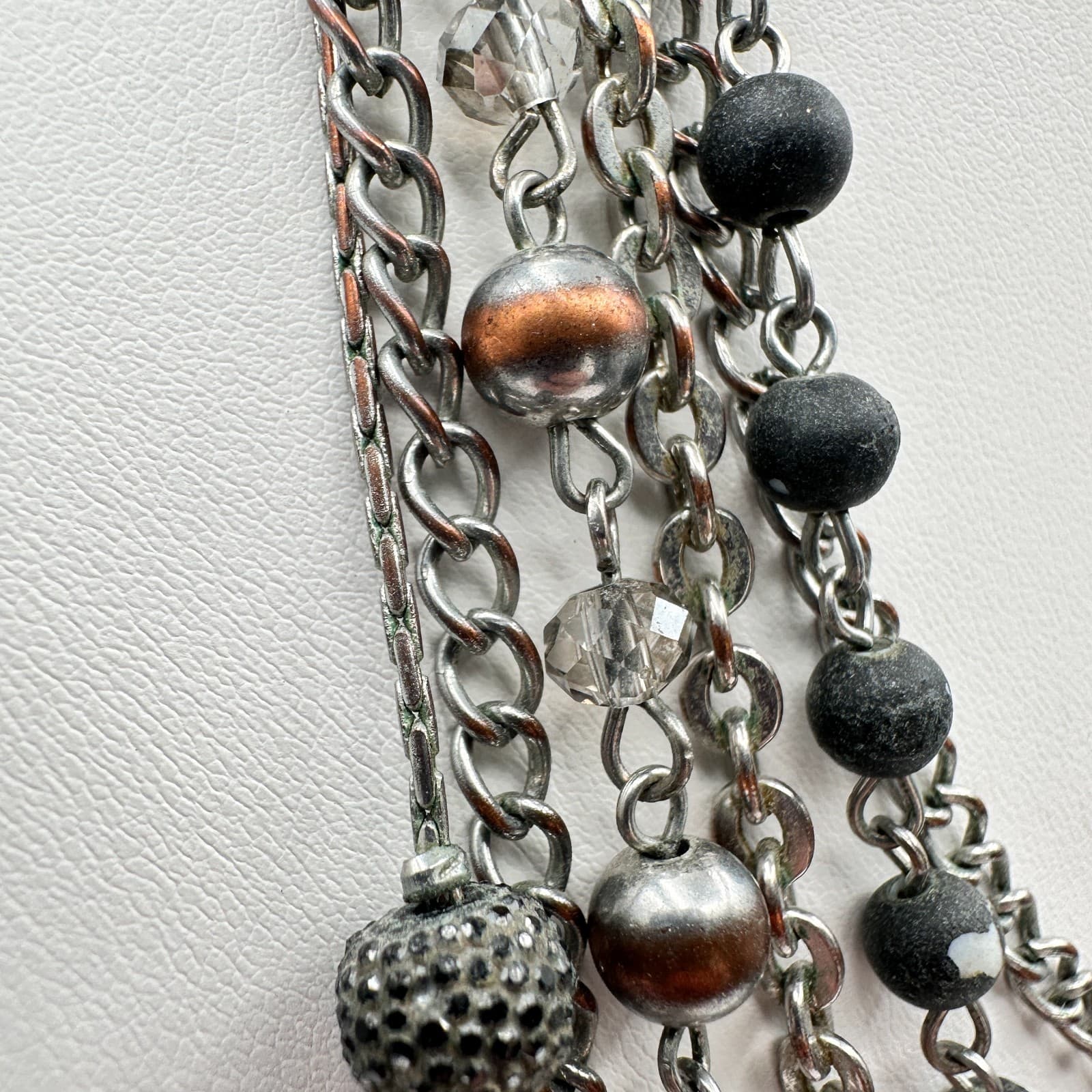 Vintage 90s NY Multi Strand Necklace Silver Tone Beaded Women's Classic Jewelry - Thumbnail 3