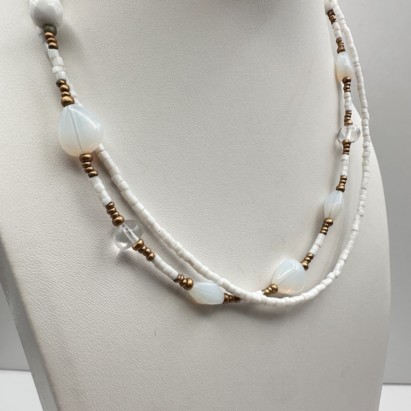 Vintage 90s Cookie Lee Double Strand Beaded Gold Tone Necklace Boho Jewelry - Thumbnail 2