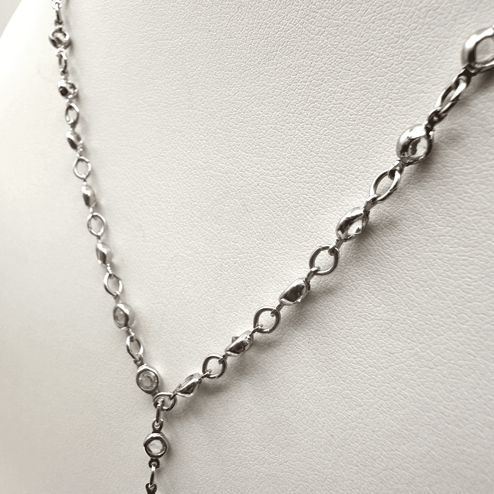 Vintage 90s Y2K Silver Tone Necklace Crystal Teardrop Lariat Y Dainty Elegant - Thumbnail 12