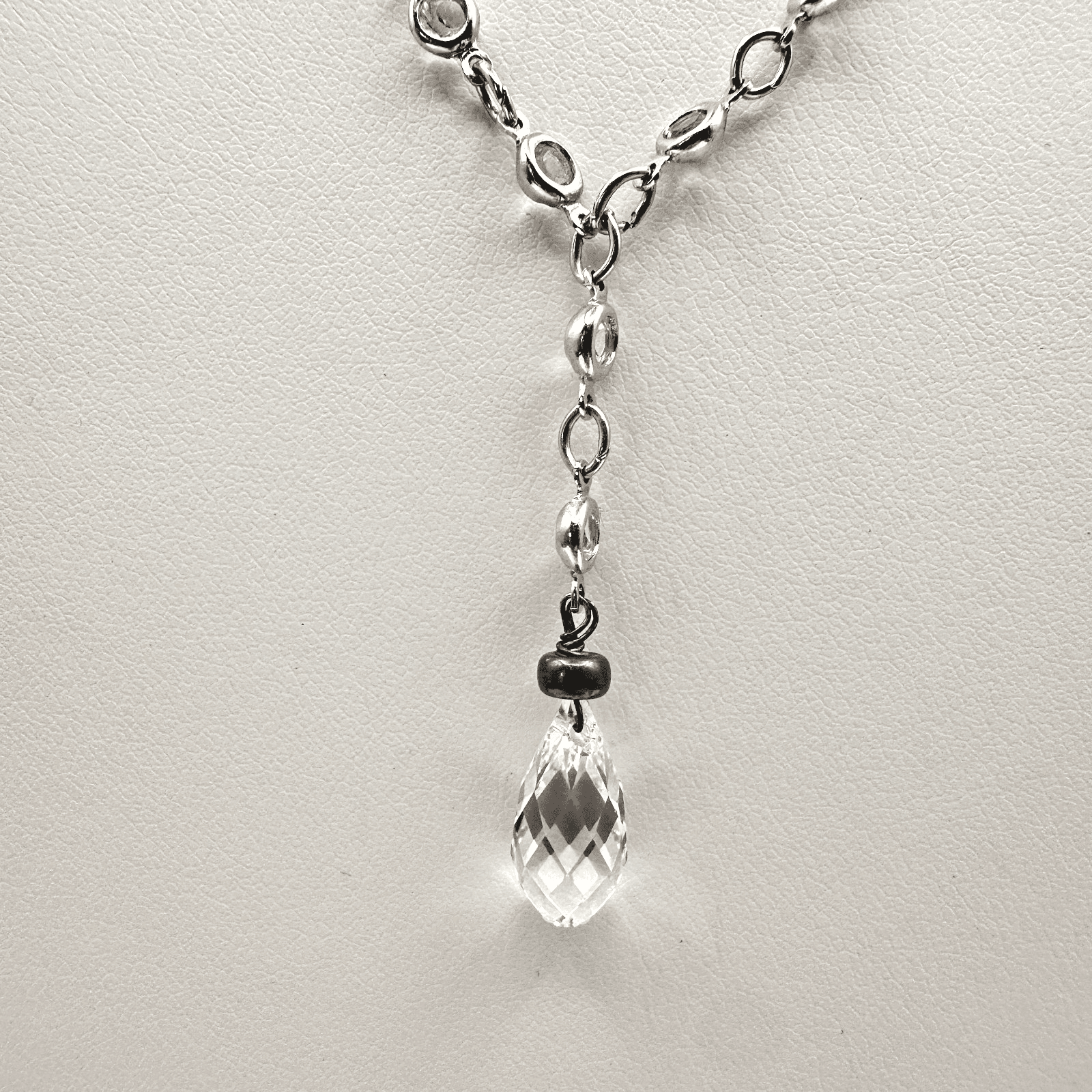 Vintage 90s Y2K Silver Tone Necklace Crystal Teardrop Lariat Y Dainty Elegant - Image 1