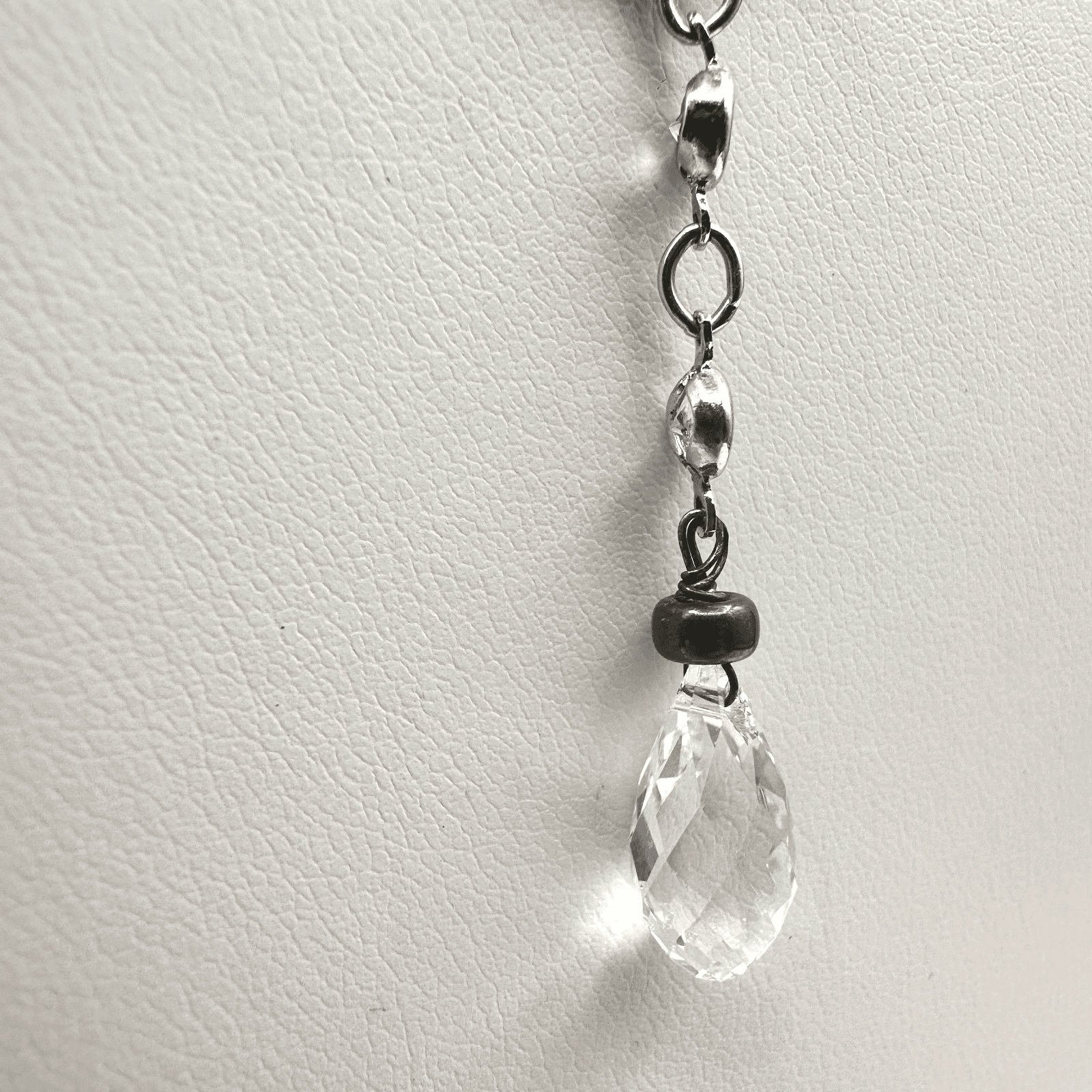 Vintage 90s Y2K Silver Tone Necklace Crystal Teardrop Lariat Y Dainty Elegant - Thumbnail 3