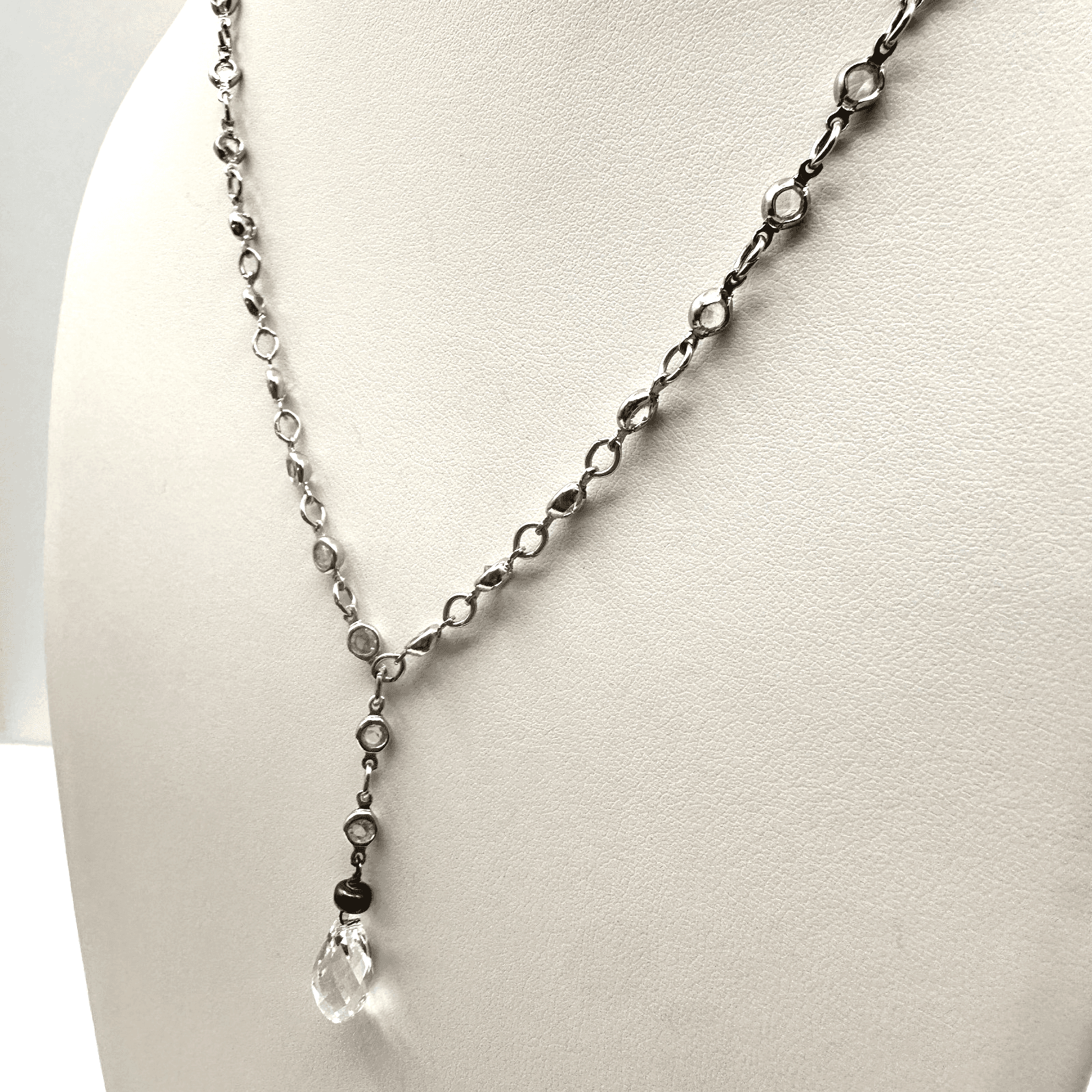 Vintage 90s Y2K Silver Tone Necklace Crystal Teardrop Lariat Y Dainty Elegant - Thumbnail 11