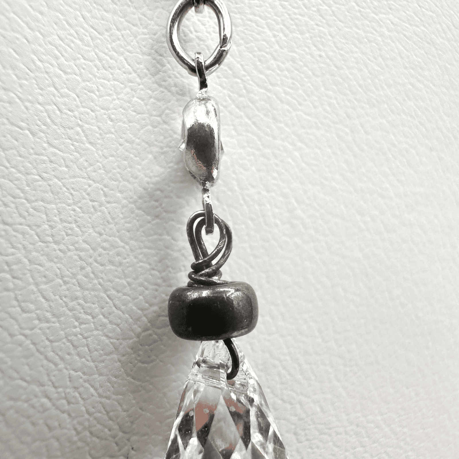 Vintage 90s Y2K Silver Tone Necklace Crystal Teardrop Lariat Y Dainty Elegant - Thumbnail 5