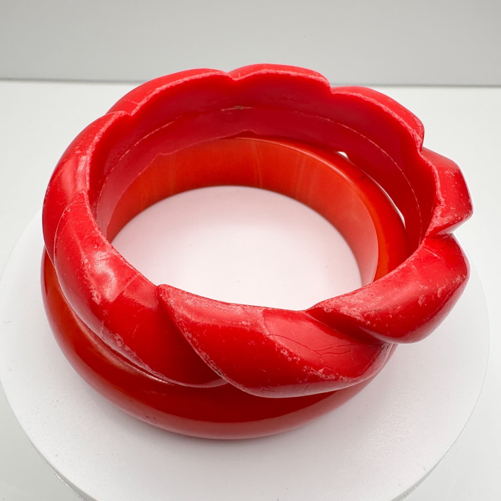 Vintage 80s Red Twisted Bangle Set Retro Women's Classic Fashion Jewelry - Thumbnail 5