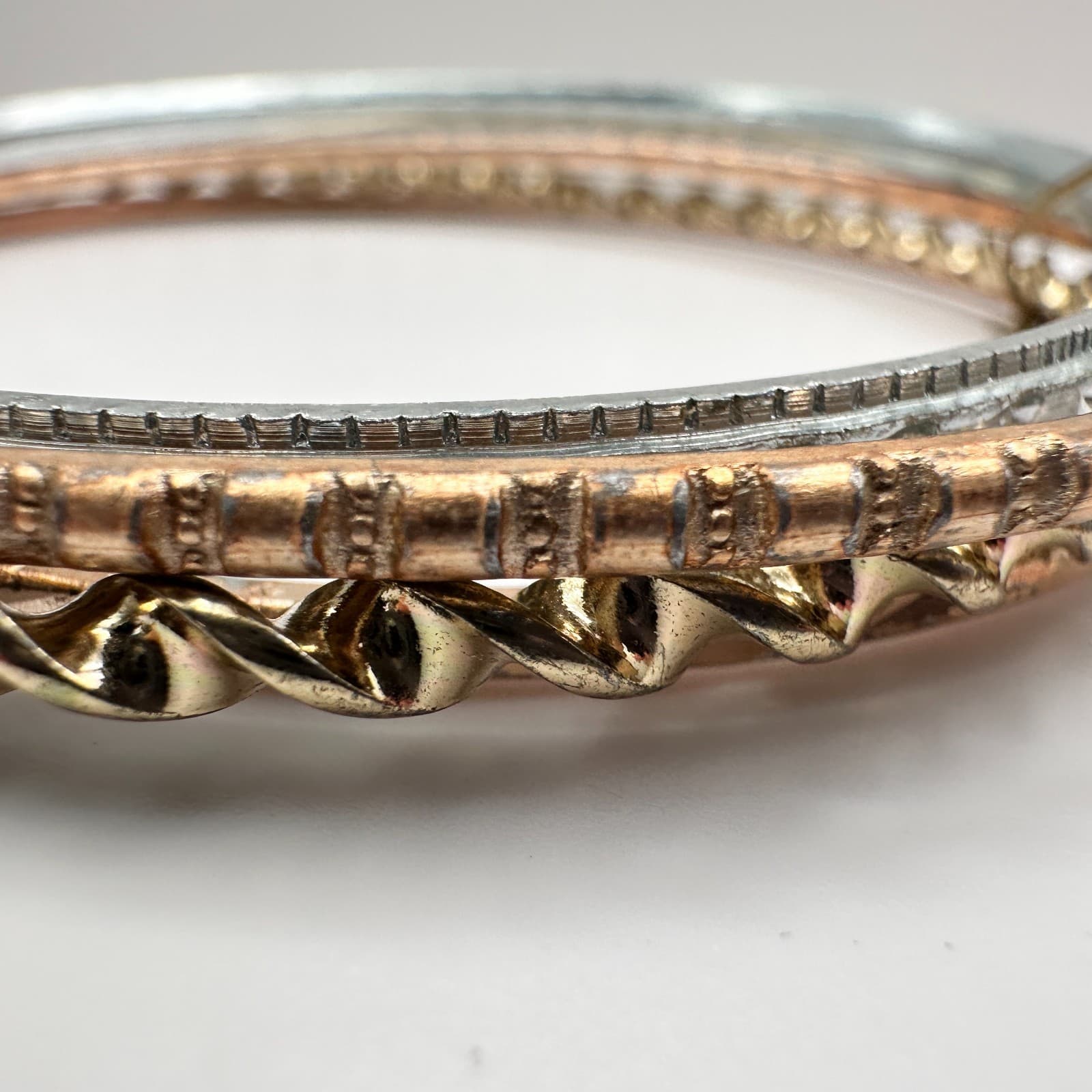 Vintage 90s Textured Bangle Set Boho Retro Women's Classic Fashion Jewelry - Thumbnail 7