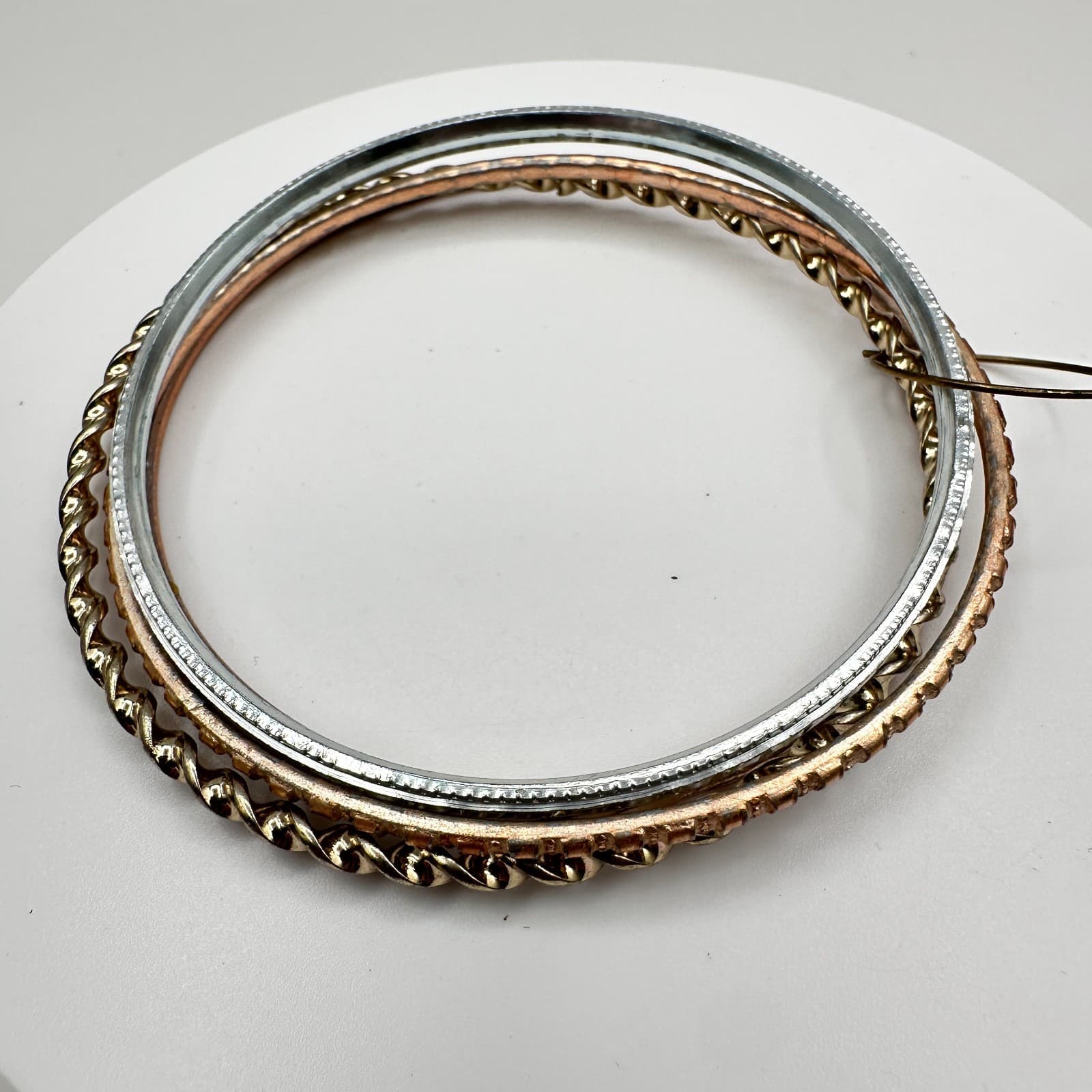 Vintage 90s Textured Bangle Set Boho Retro Women's Classic Fashion Jewelry - Thumbnail 9