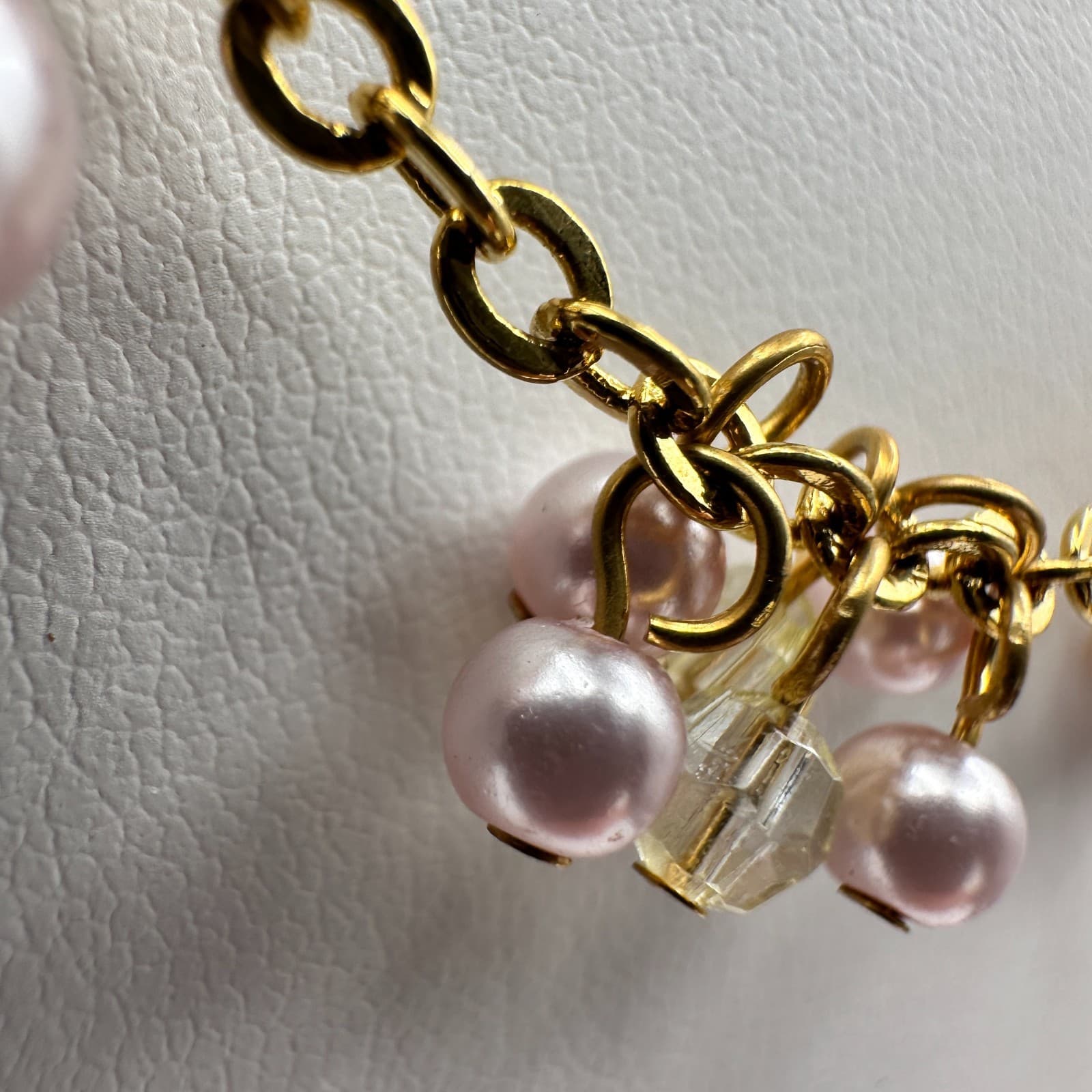 Vintage 90s Cookie Lee Faux Pearl Green Glass Necklace Gold Tone Women's Jewelry - Thumbnail 6