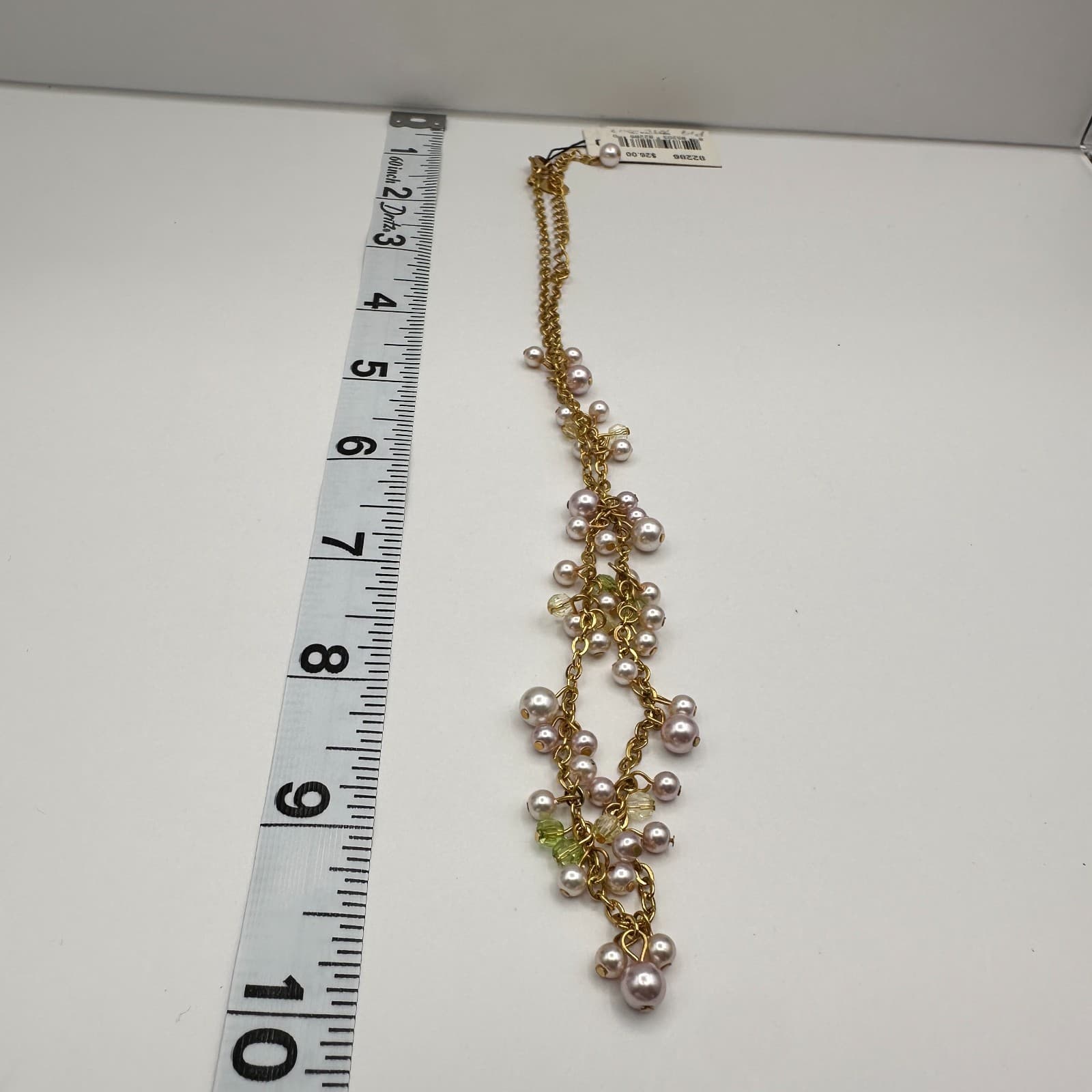 Vintage 90s Cookie Lee Faux Pearl Green Glass Necklace Gold Tone Women's Jewelry - Thumbnail 11