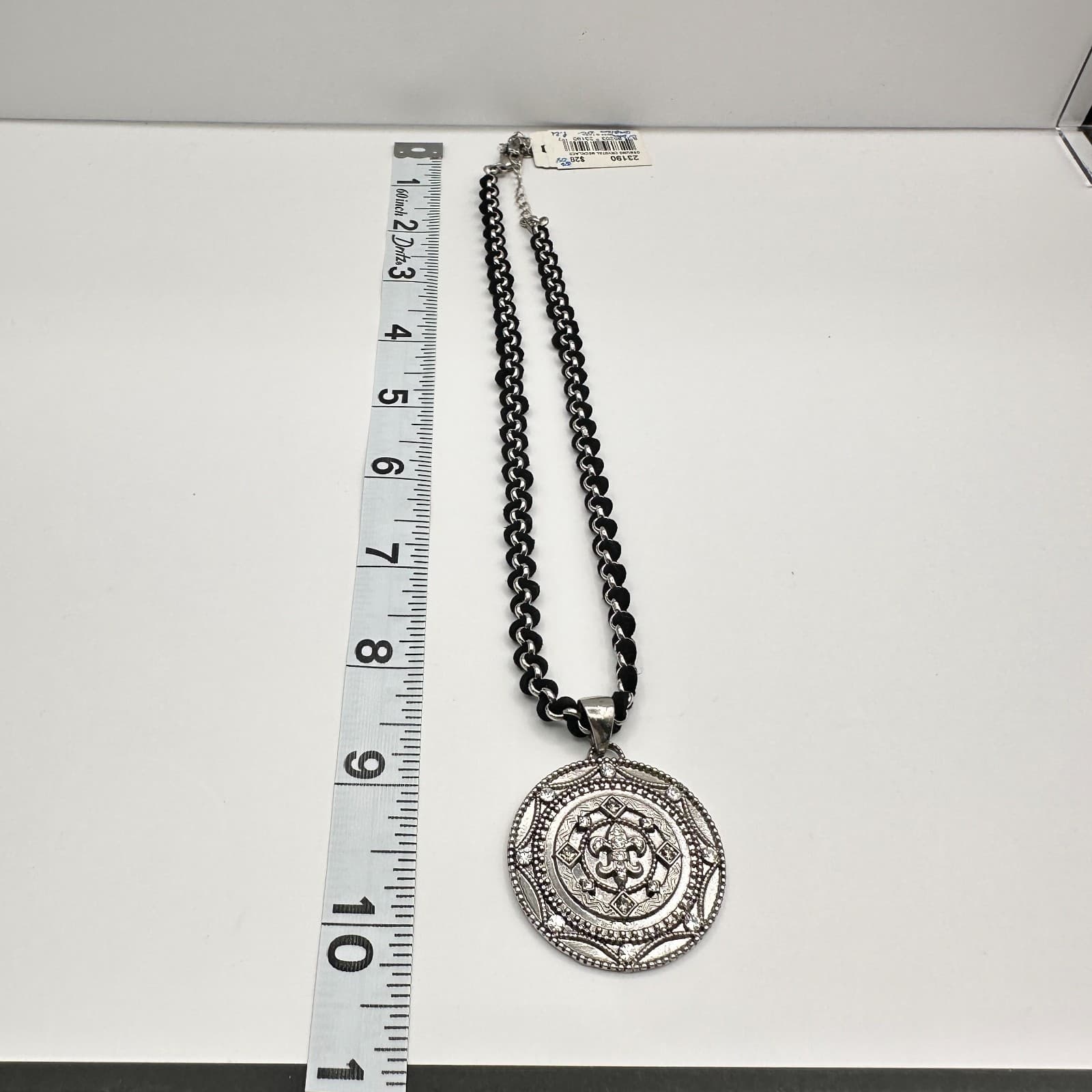 Vintage 80s Cookie Lee Silver Tone Clear Glass Round Pendant Necklace Jewelry - Thumbnail 11