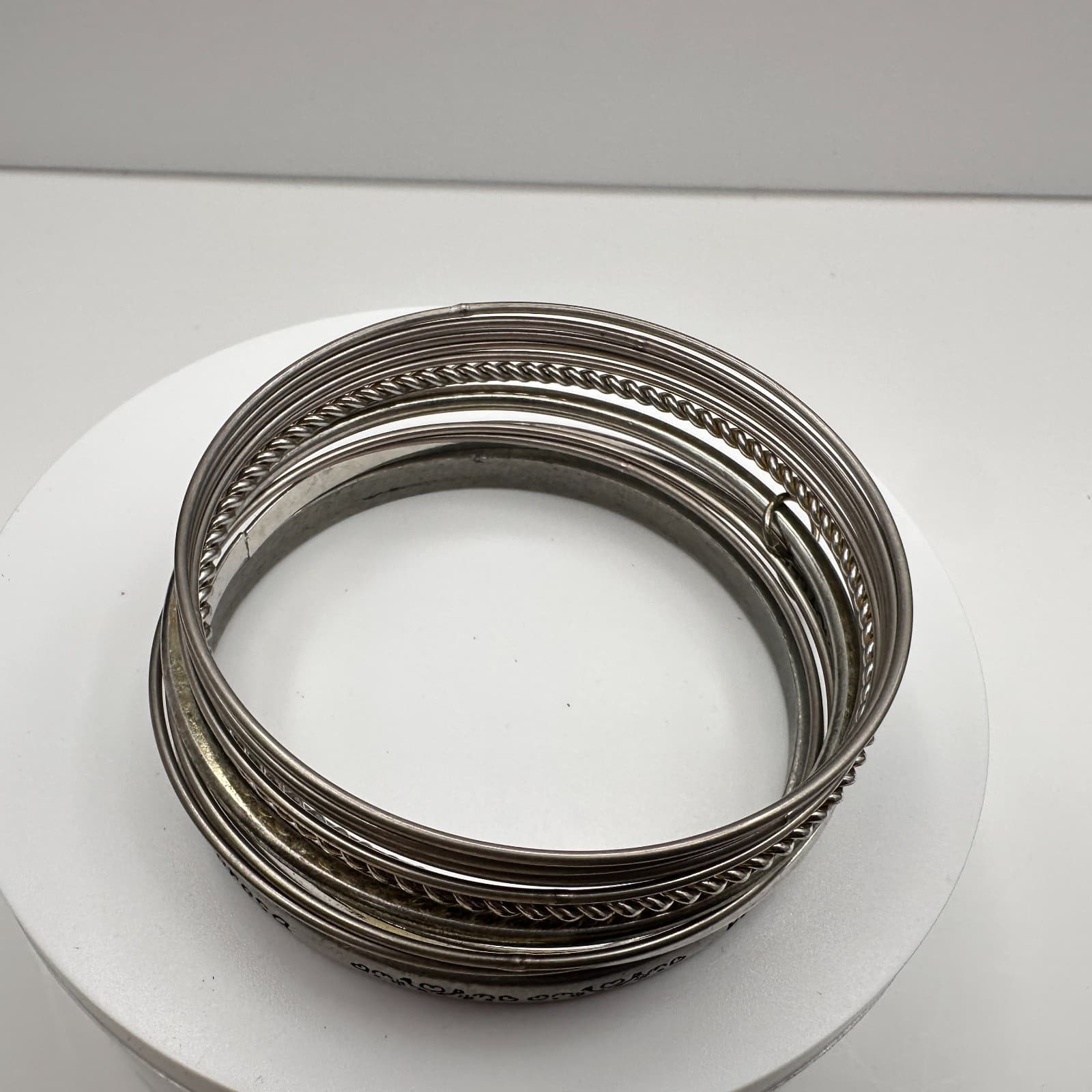 Vintage 90s Mother Teresa Engraved Bracelet Set Silver Tone Women's Jewelry - Thumbnail 8