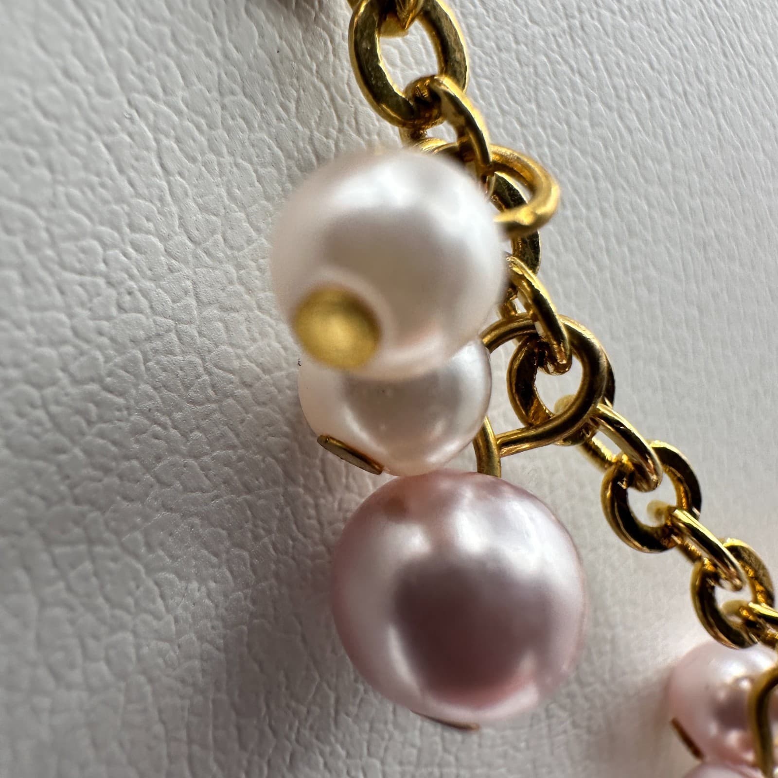 Vintage 90s Cookie Lee Faux Pearl Green Glass Necklace Gold Tone Women's Jewelry - Thumbnail 5