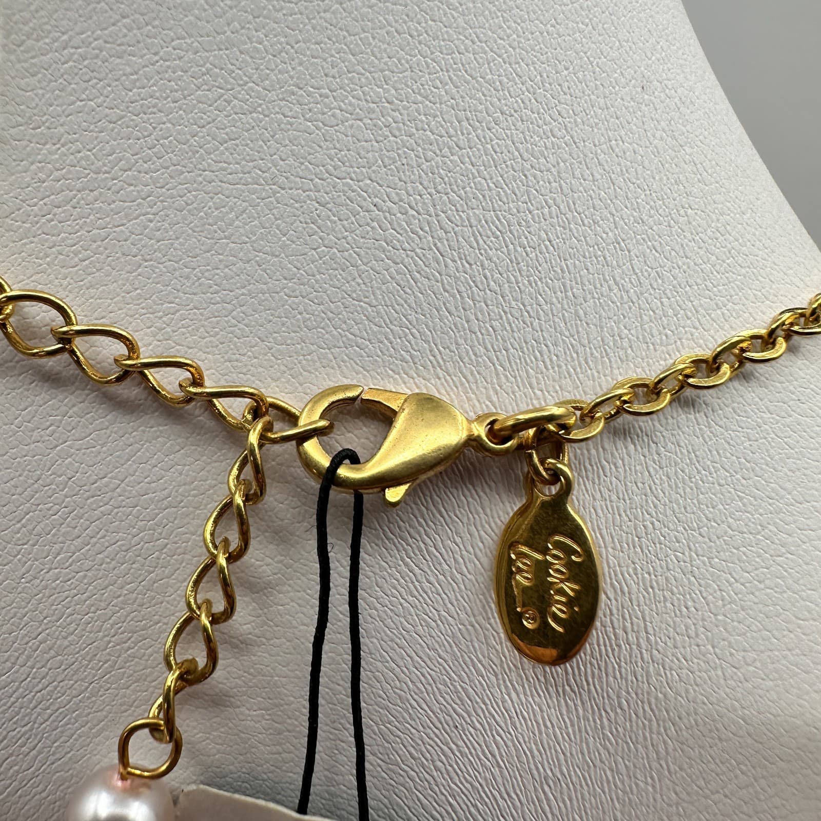 Vintage 90s Cookie Lee Faux Pearl Green Glass Necklace Gold Tone Women's Jewelry - Thumbnail 9