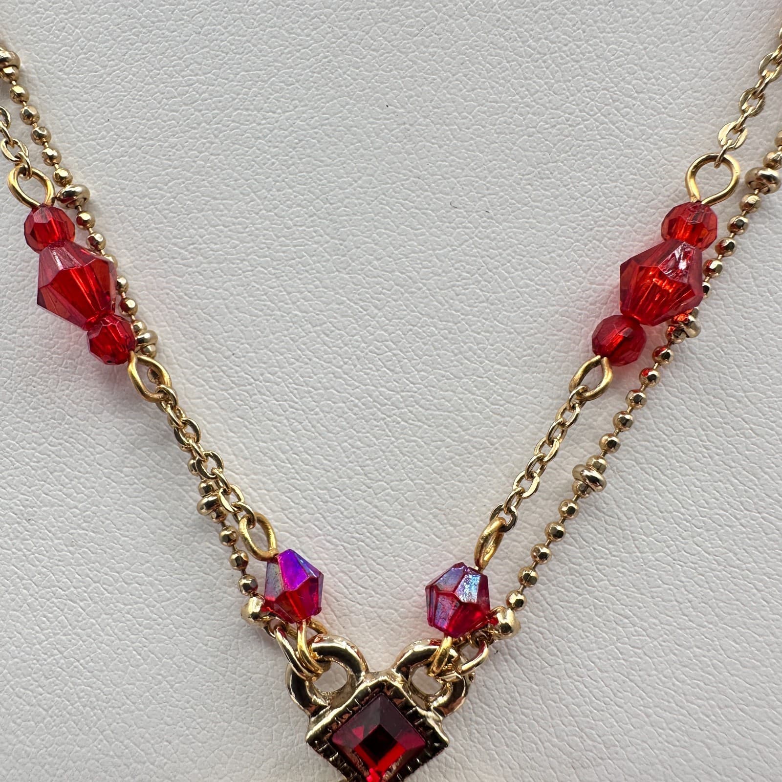 Vintage Y2K Cookie Lee Red Stone Necklace Gold Tone Filigree Tassel Statement - Thumbnail 5