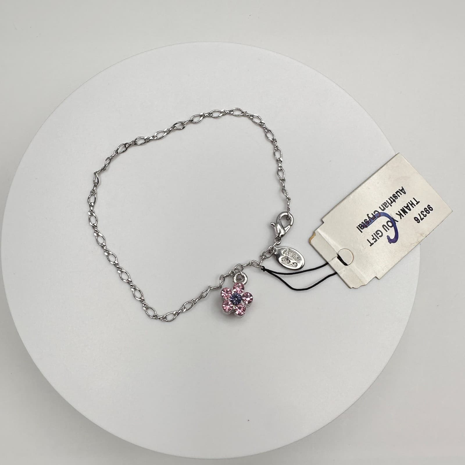 Vintage Y2K Cookies Lee Bracelet Austrian Crystal Flower Charm Silver Tone - Image 1