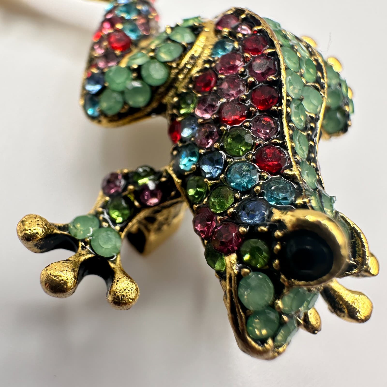 Vintage 90s Rhinestone Frog Brooch Pin Gold Tone Statement Women's Jewelry - Thumbnail 9