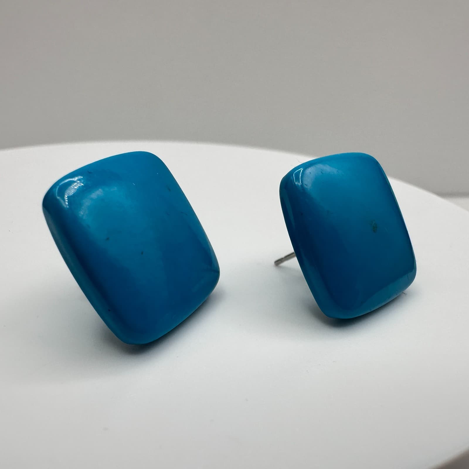 Vintage 90s Turquoise Blue Enamel Square Stud Earrings Retro Statement Jewelry - Thumbnail 6