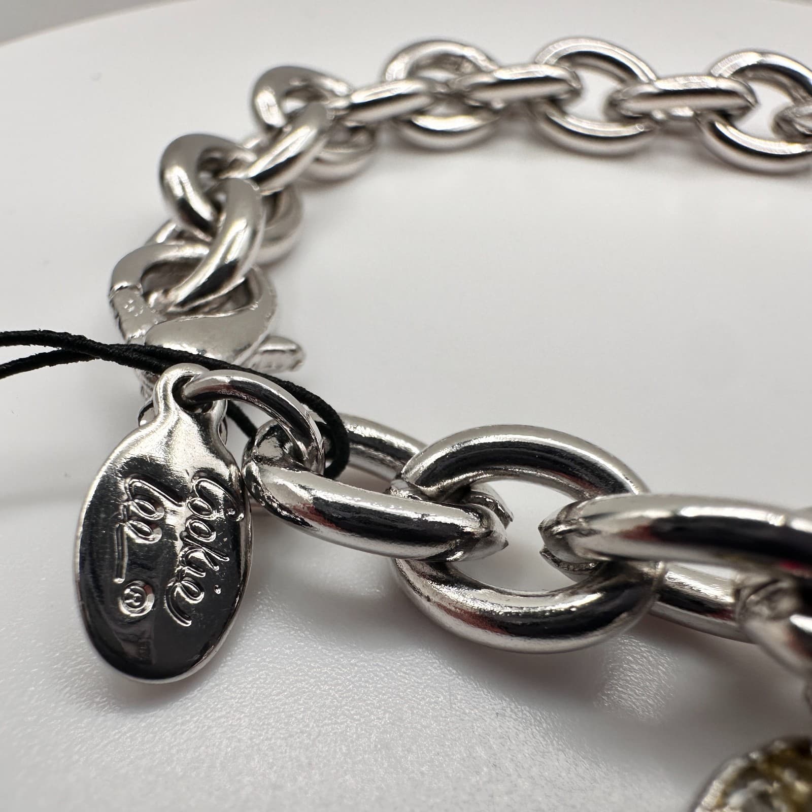 Vintage Y2K Cookie Lee Silver Tone Chunky Chain Bracelet Double Rhinestone Heart - Thumbnail 10