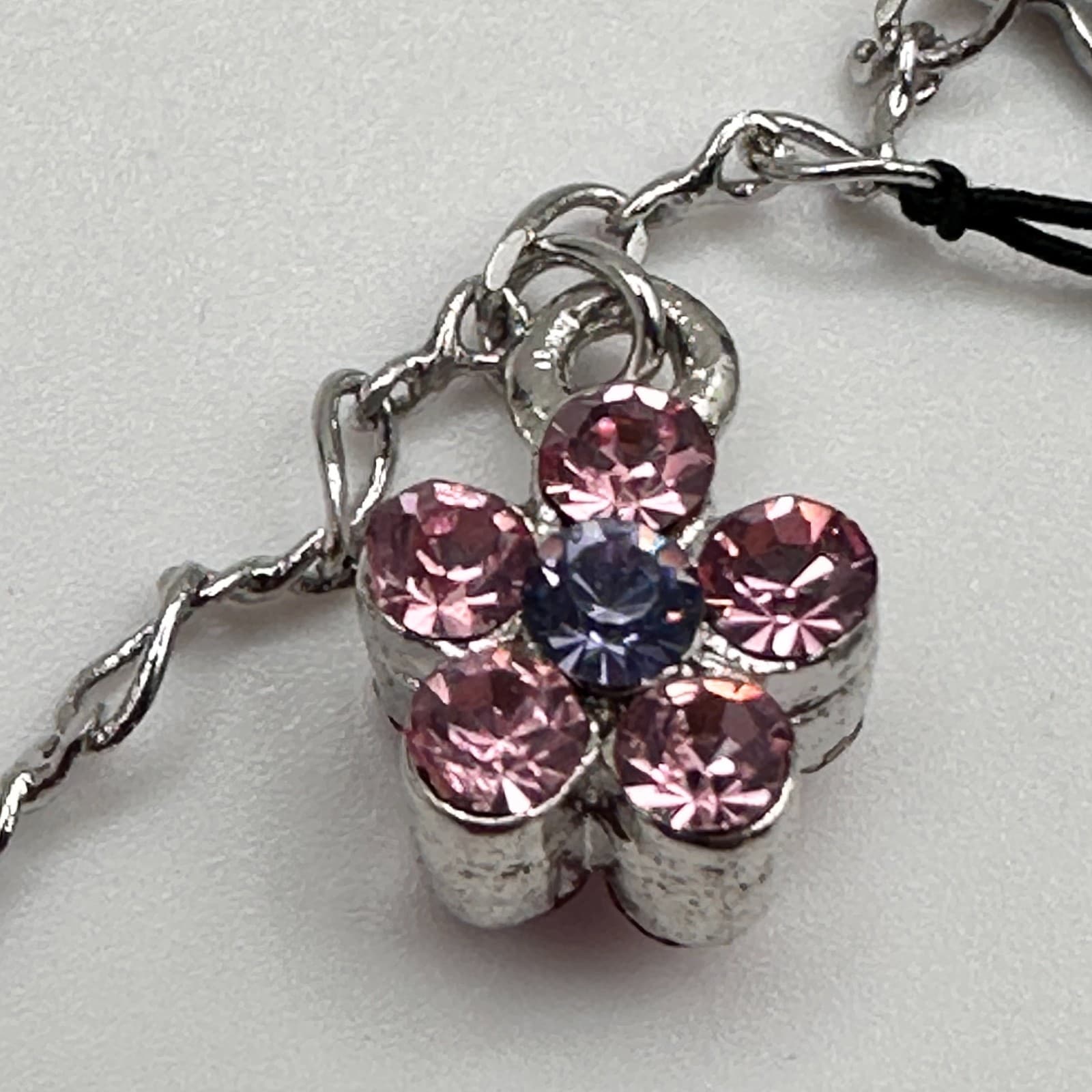 Vintage Y2K Cookies Lee Bracelet Austrian Crystal Flower Charm Silver Tone - Thumbnail 6