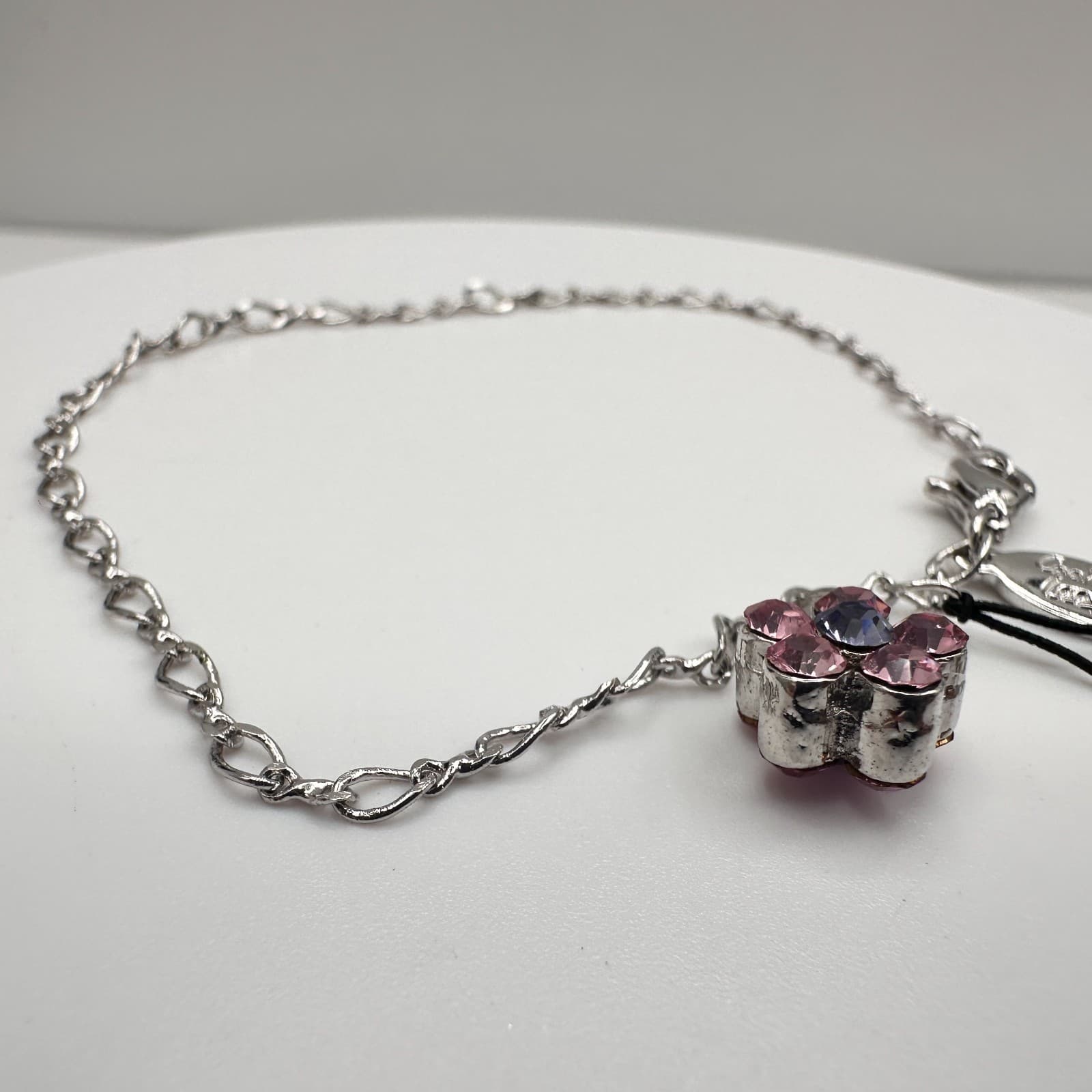 Vintage Y2K Cookies Lee Bracelet Austrian Crystal Flower Charm Silver Tone - Thumbnail 2