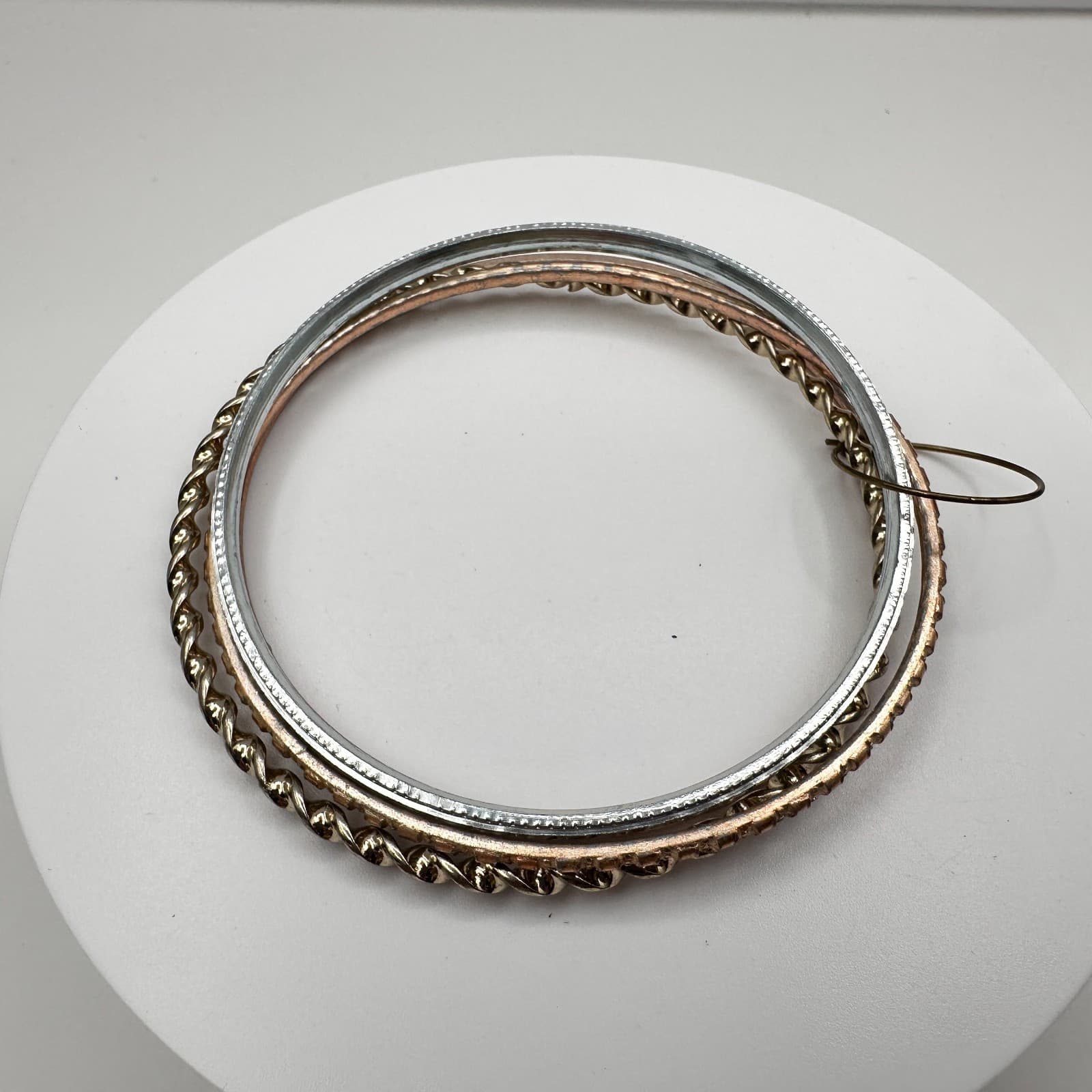 Vintage 90s Textured Bangle Set Boho Retro Women's Classic Fashion Jewelry - Thumbnail 2