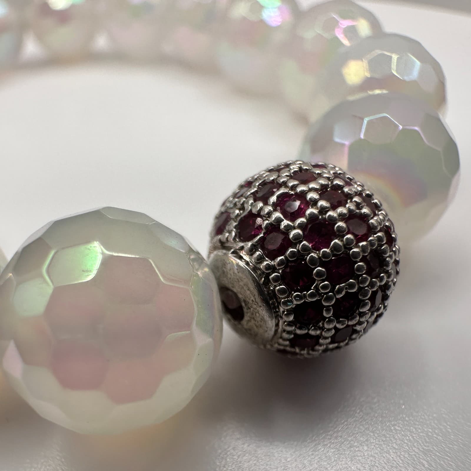 Vintage 90s Iridescent Beaded Stretch Bracelet Lollipop Charm Red Rhinestone - Thumbnail 7