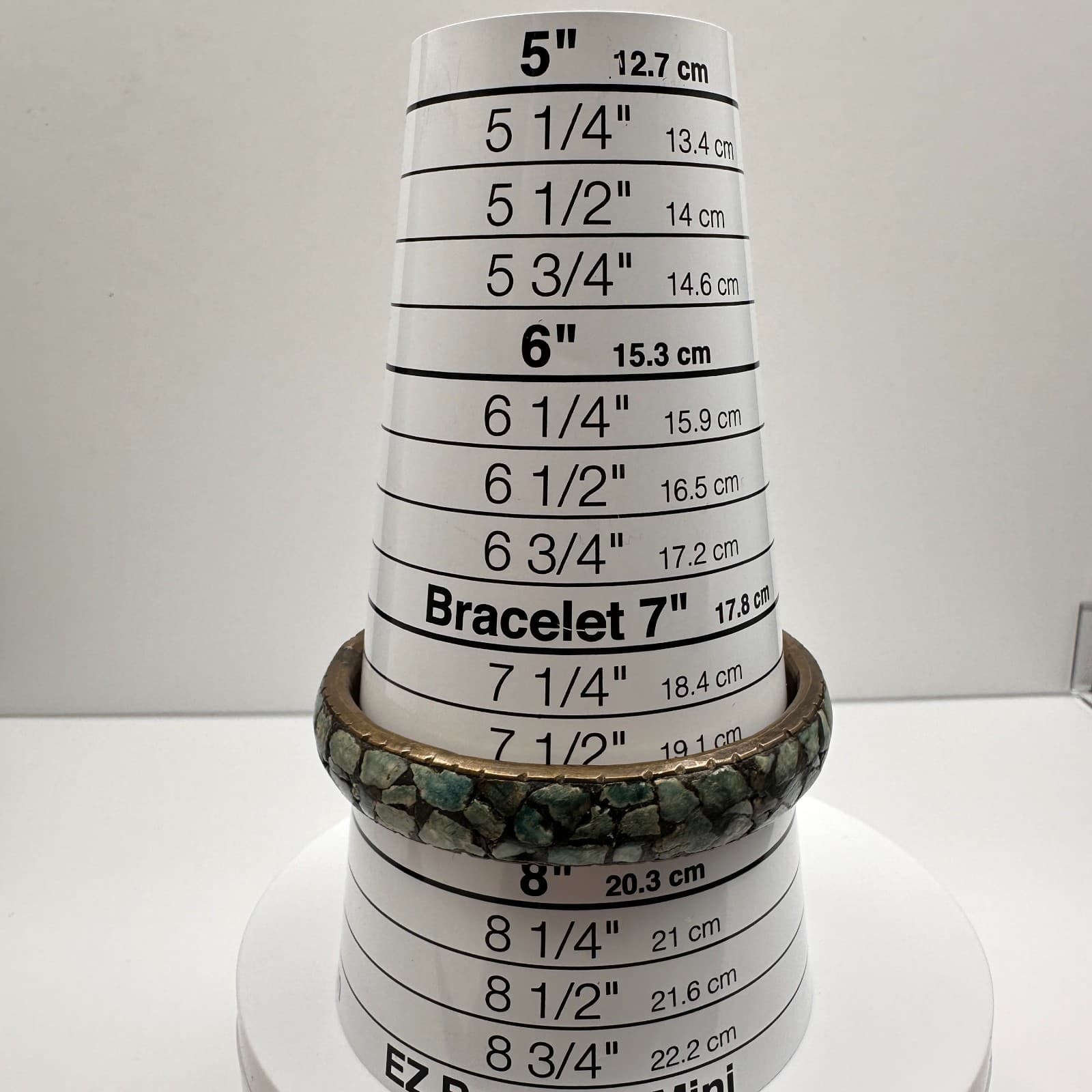 Vintage 80s Brass Bracelet Mosaic Turquoise Inlay Boho Ethnic Statement Jewelry - Thumbnail 7