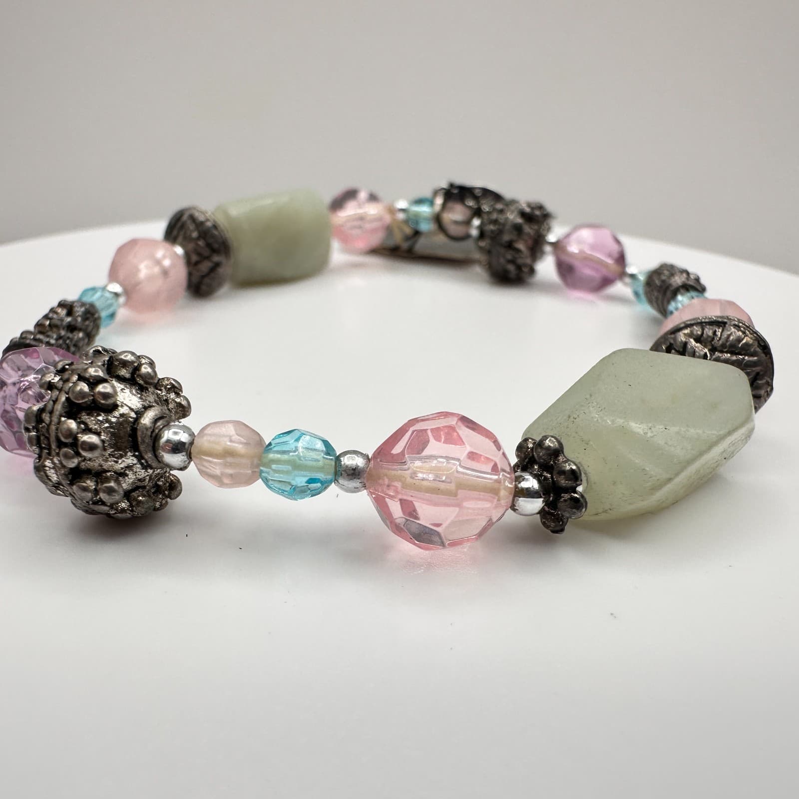 Vintage 90s Cookie Lee Beaded Bracelet Silver Tone Women's Classic Jewelry - Thumbnail 8