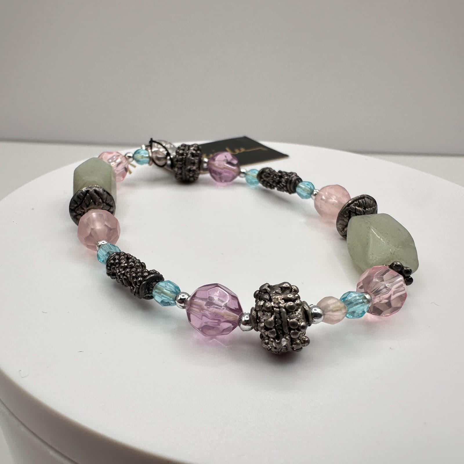 Vintage 90s Cookie Lee Beaded Bracelet Silver Tone Women's Classic Jewelry - Thumbnail 2