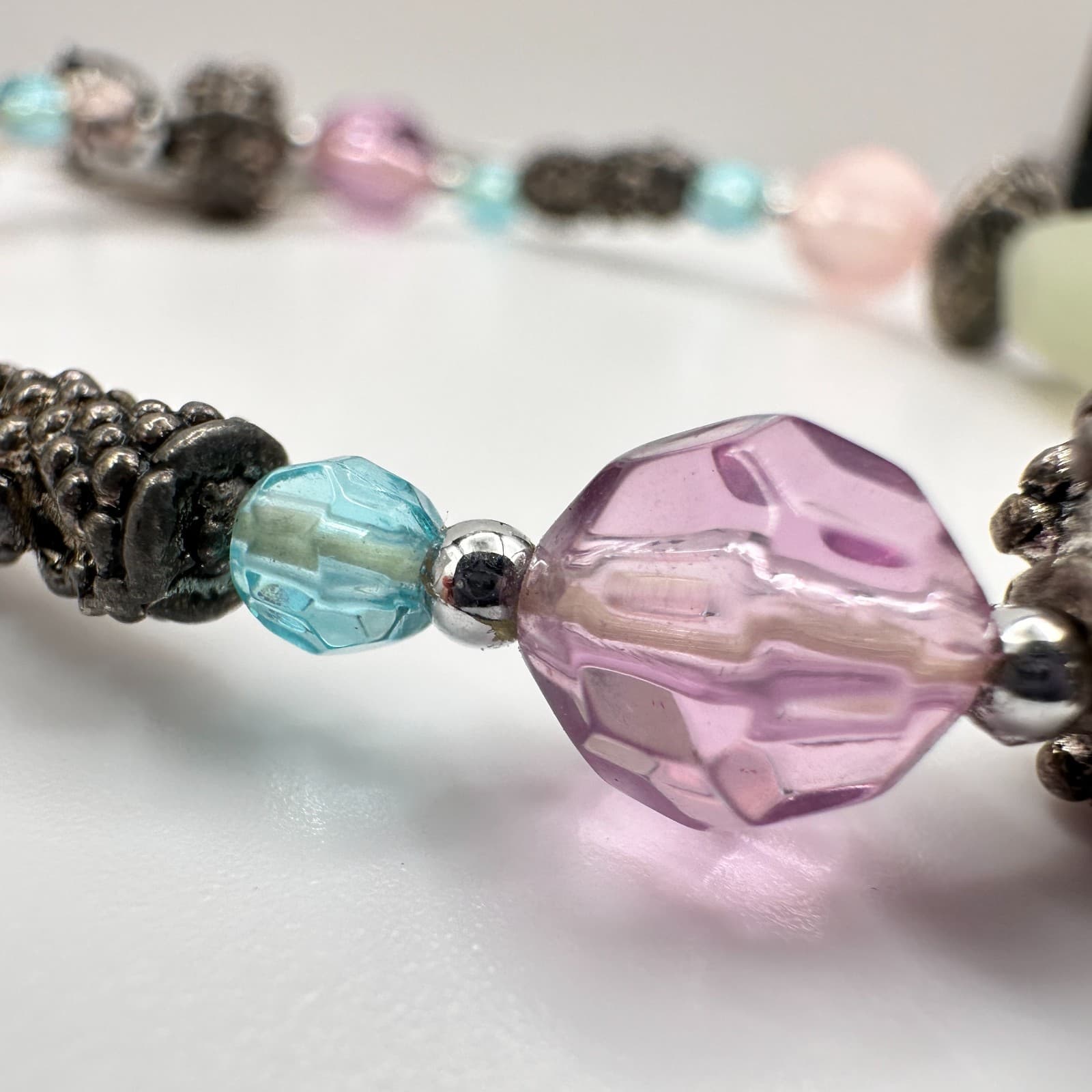 Vintage 90s Cookie Lee Beaded Bracelet Silver Tone Women's Classic Jewelry - Thumbnail 5