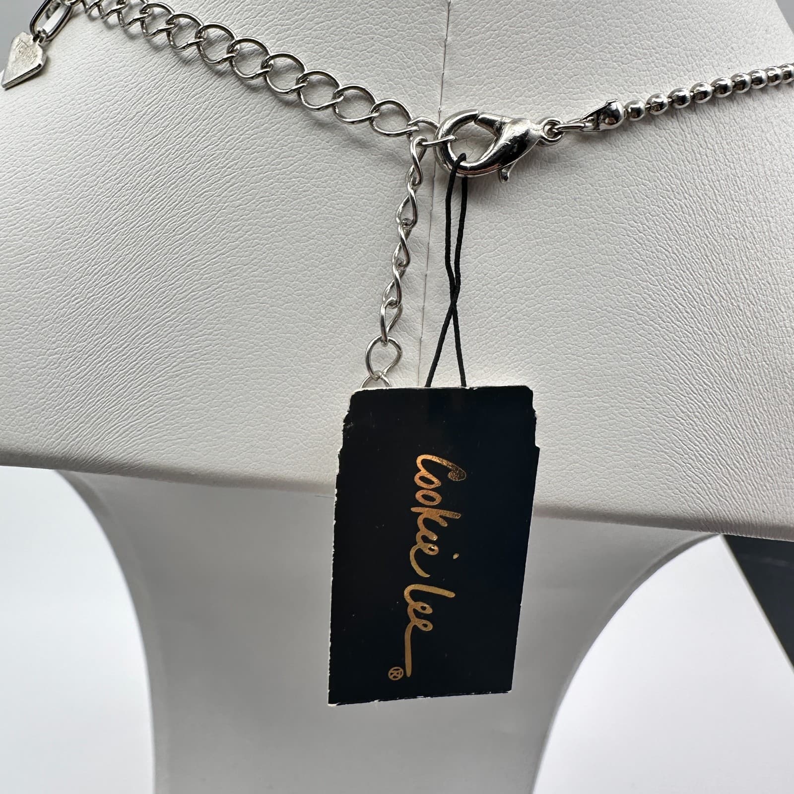 Vintage Y2K Cookie Lee Green Rhinestone Pendant Necklace Silver Tone Ball Chain - Thumbnail 10