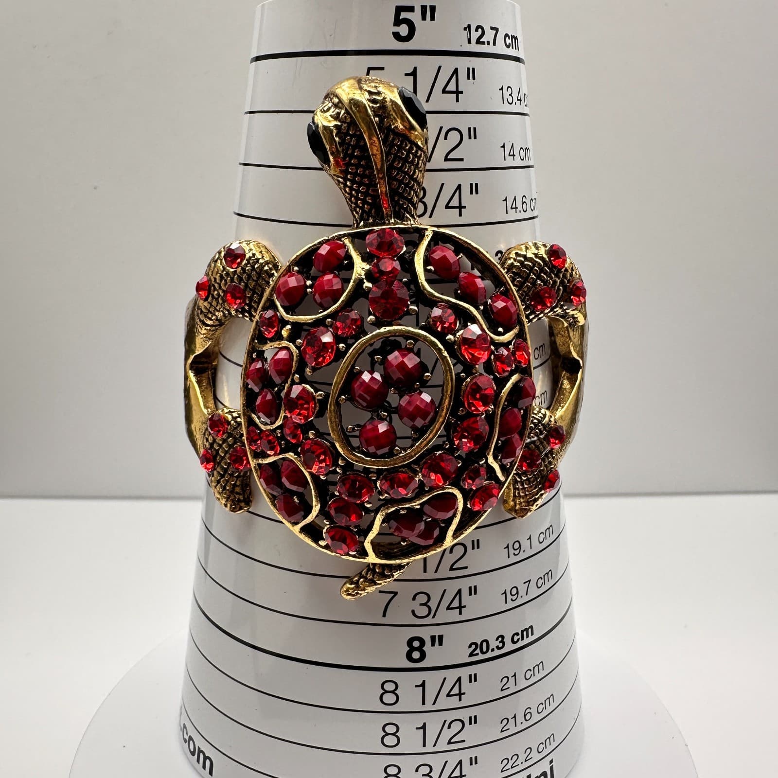 Vintage 90s Red Rhinestone Gold Tone Turtle Bracelet Women's Classic Jewelry - Thumbnail 16