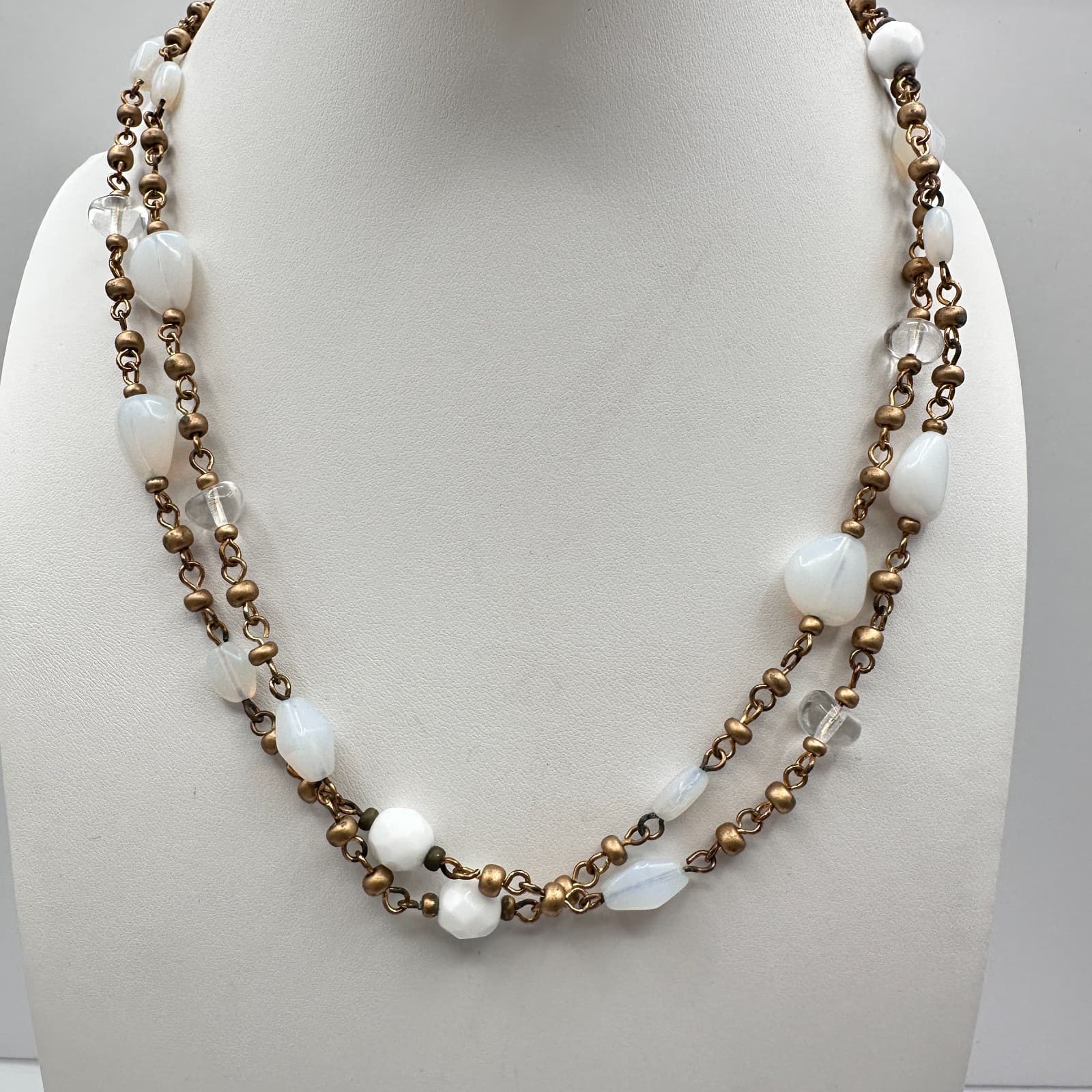 Vintage 90s Cookie Lee Double Strand Beaded Gold Tone Necklace Women's Jewelry - Thumbnail 9