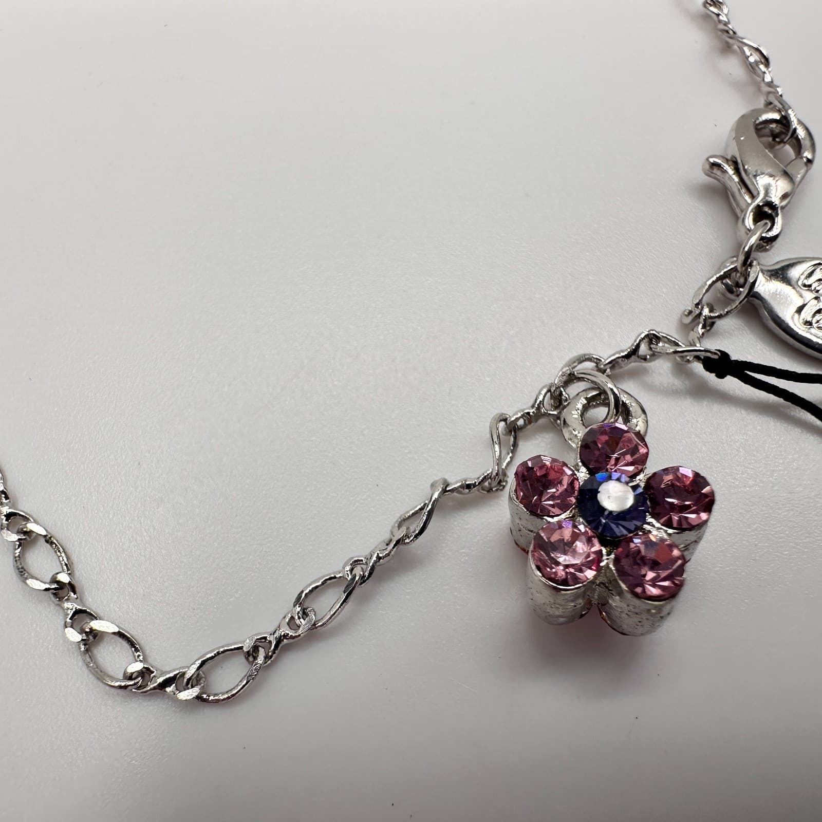 Vintage Y2K Cookies Lee Bracelet Austrian Crystal Flower Charm Silver Tone - Thumbnail 3