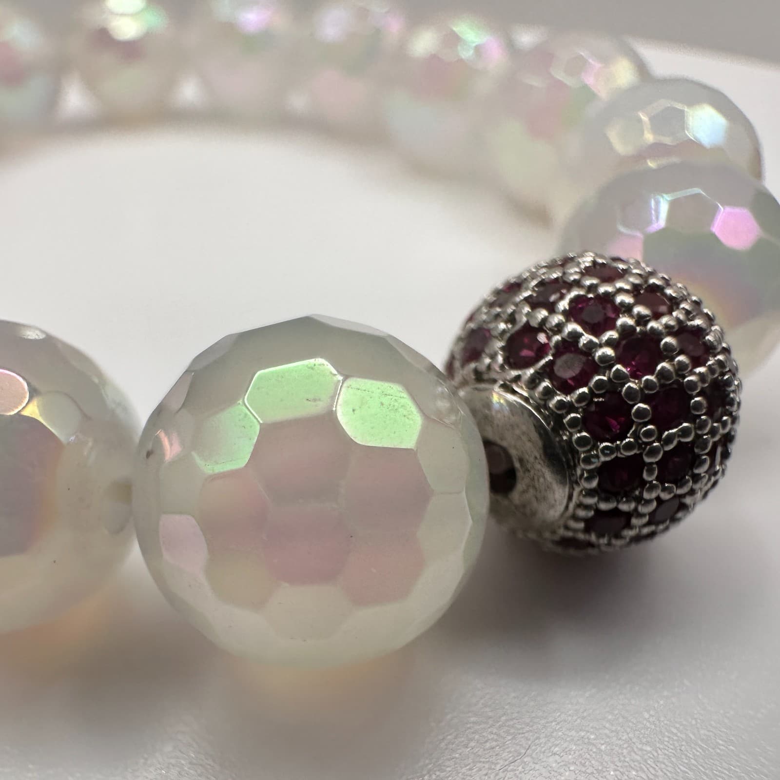 Vintage 90s Iridescent Beaded Stretch Bracelet Lollipop Charm Red Rhinestone - Thumbnail 8