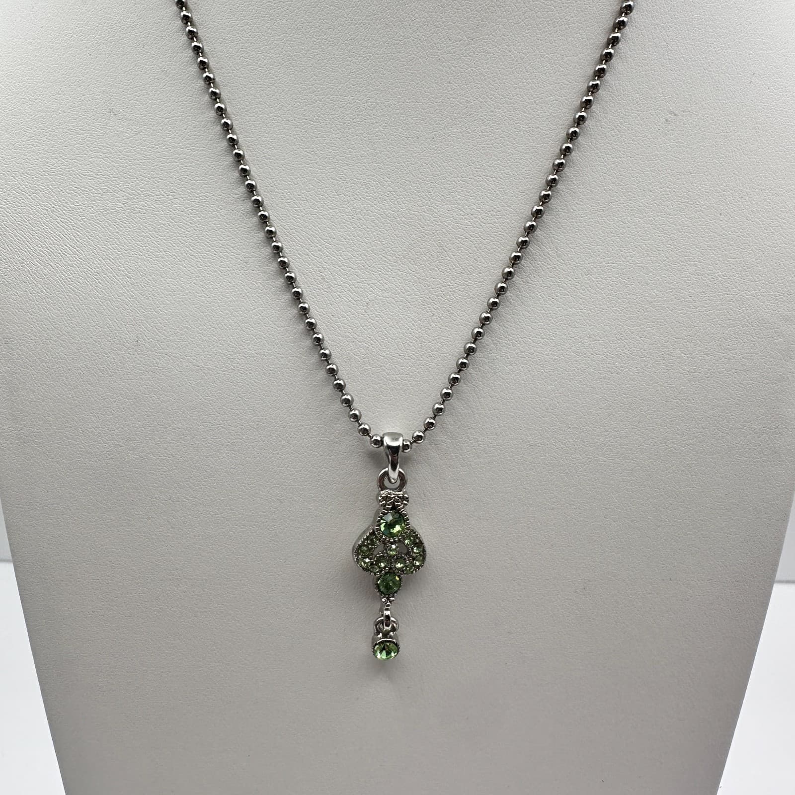 Vintage Y2K Cookie Lee Green Rhinestone Pendant Necklace Silver Tone Ball Chain - Thumbnail 9