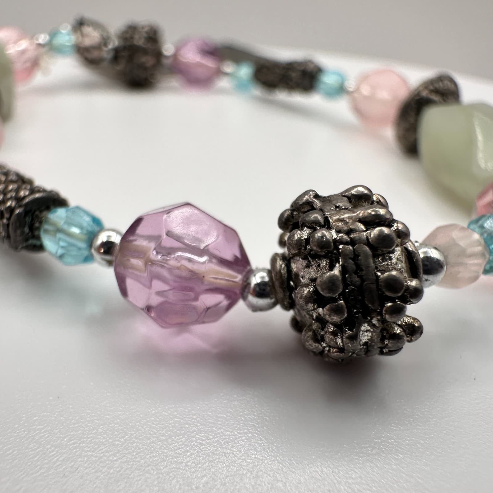 Vintage 90s Cookie Lee Beaded Bracelet Silver Tone Women's Classic Jewelry - Thumbnail 4