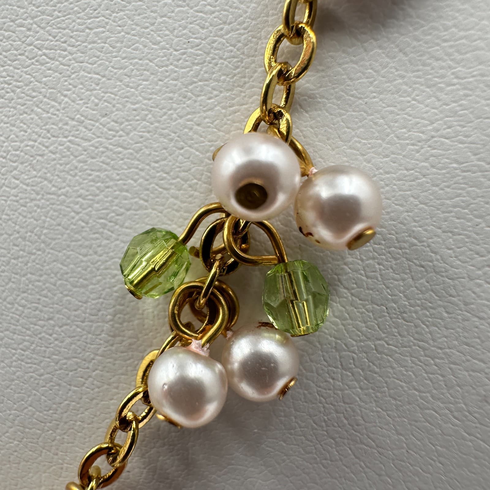 Vintage 90s Cookie Lee Faux Pearl Green Glass Necklace Gold Tone Women's Jewelry - Thumbnail 7
