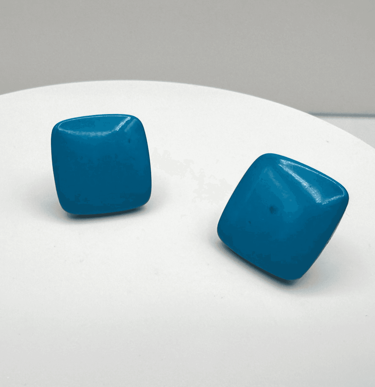 Vintage 90s Turquoise Blue Enamel Square Stud Earrings Retro Statement Jewelry - Image 1