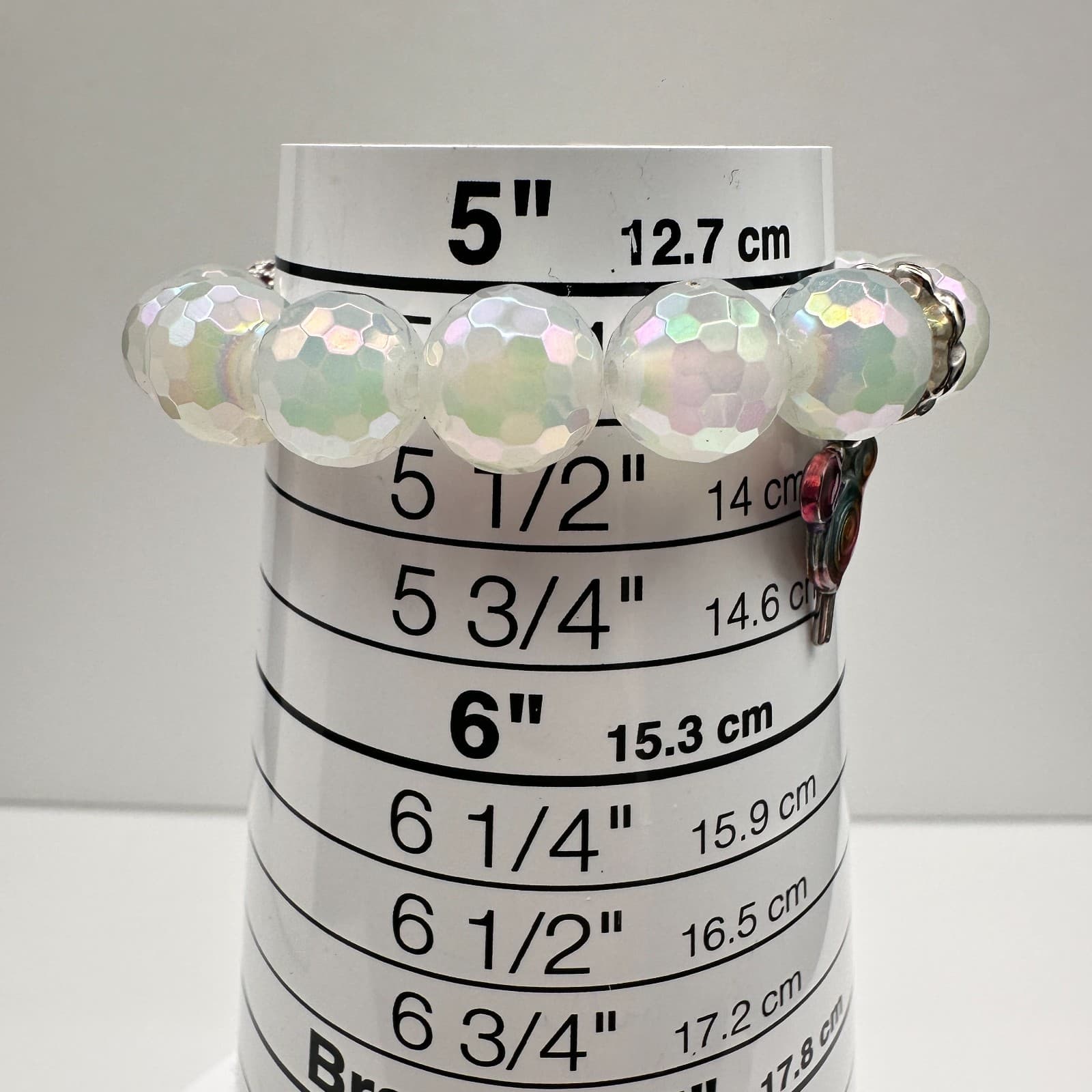 Vintage 90s Iridescent Beaded Stretch Bracelet Lollipop Charm Red Rhinestone - Thumbnail 10