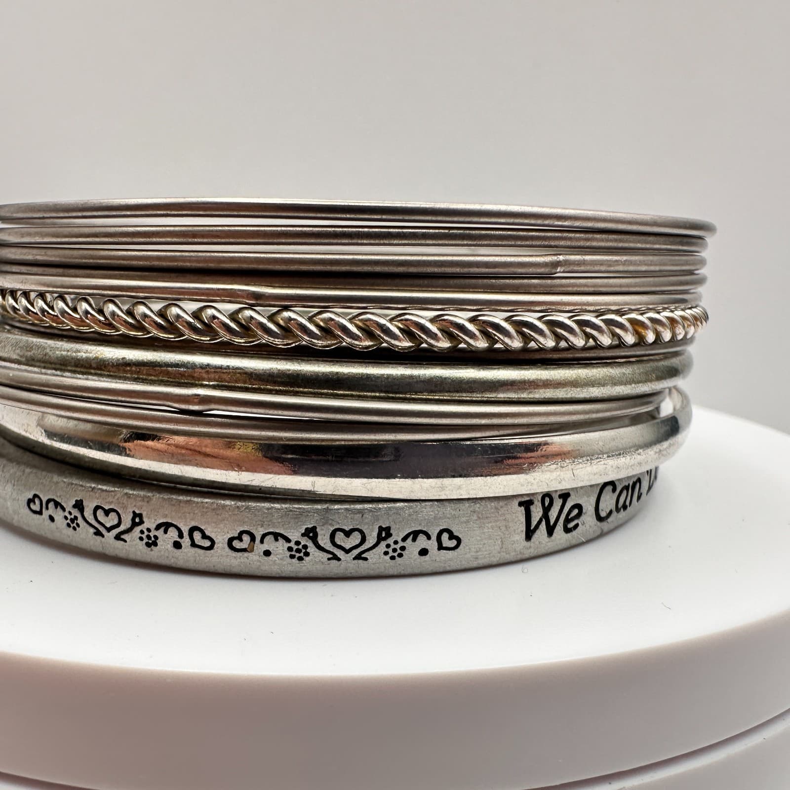 Vintage 90s Mother Teresa Engraved Bracelet Set Silver Tone Women's Jewelry - Thumbnail 3