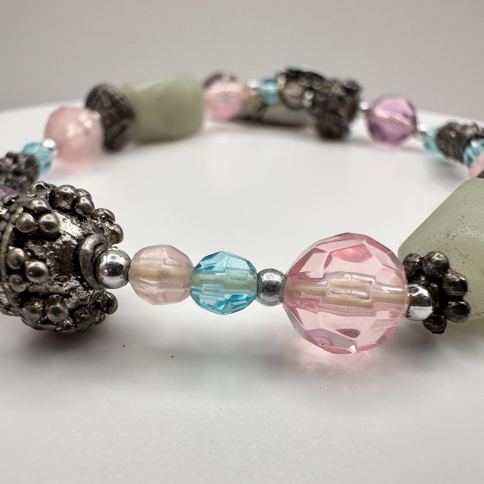 Vintage 90s Cookie Lee Beaded Bracelet Silver Tone Women's Classic Jewelry - Thumbnail 9