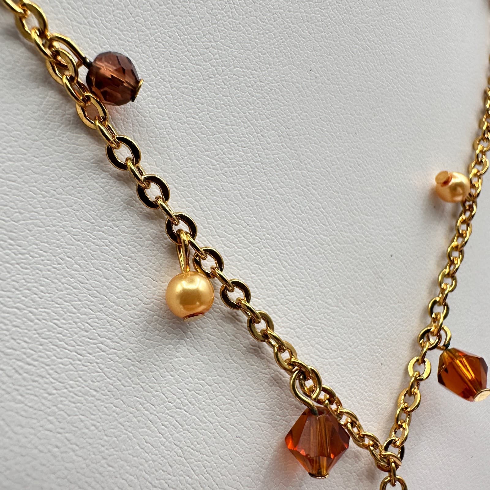 Vintage 90s Cookie Lee Amber Glass Gold Tone Round Pendant Necklace Boho Jewelry - Thumbnail 8