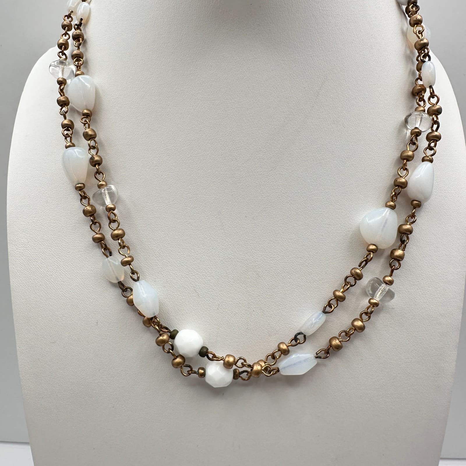 Vintage 90s Cookie Lee Double Strand Beaded Gold Tone Necklace Women's Jewelry - Image 1