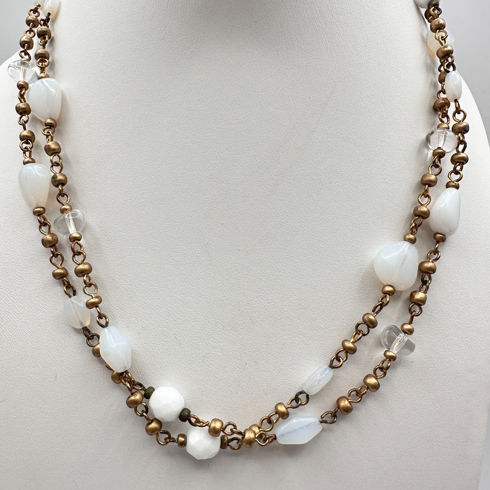 Vintage 90s Cookie Lee Double Strand Beaded Gold Tone Necklace Women's Jewelry - Thumbnail 10