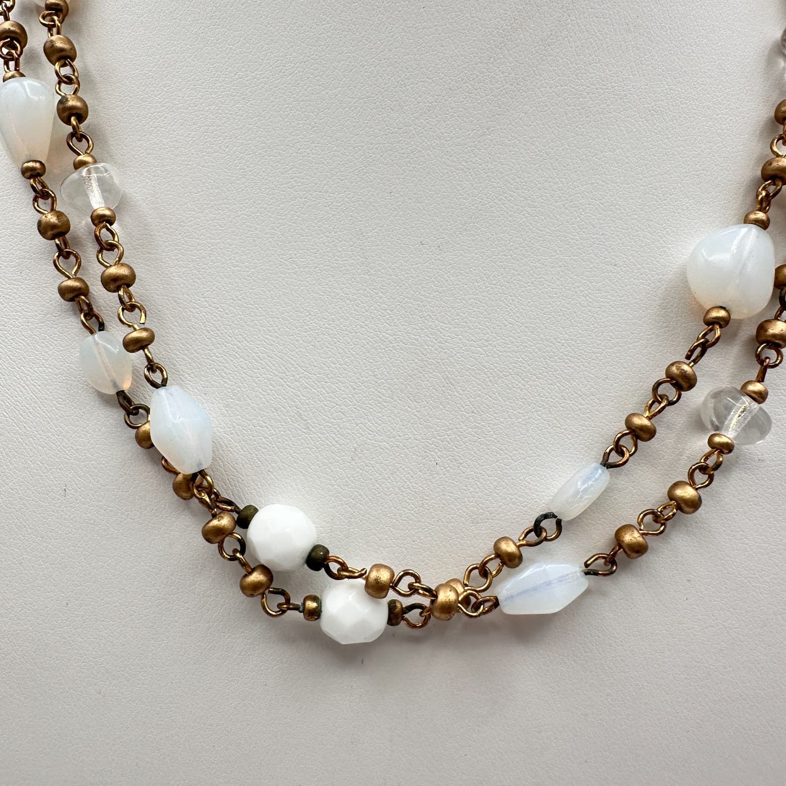 Vintage 90s Cookie Lee Double Strand Beaded Gold Tone Necklace Women's Jewelry - Thumbnail 2